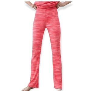 New Zara Pull On Knit High Rise Ribbed Flare Elastic Waist Pants Size Large
